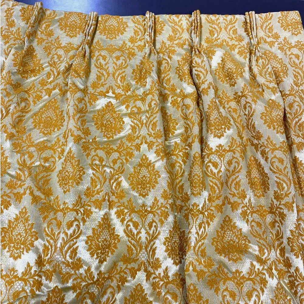 Vintage MCM Gold Damask Pinch Pleat Curtains 2 Panels 58x80 Mid Century Modern
